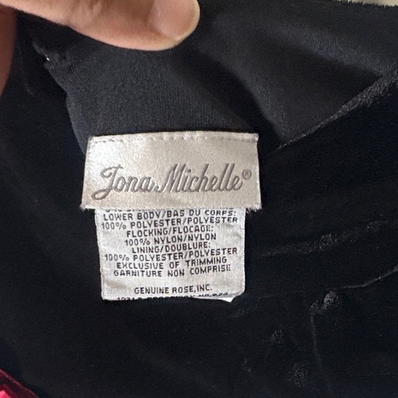 Jona Michelle Black Velvet and White Lace Dress with Red Flower - Picture 2 of 6